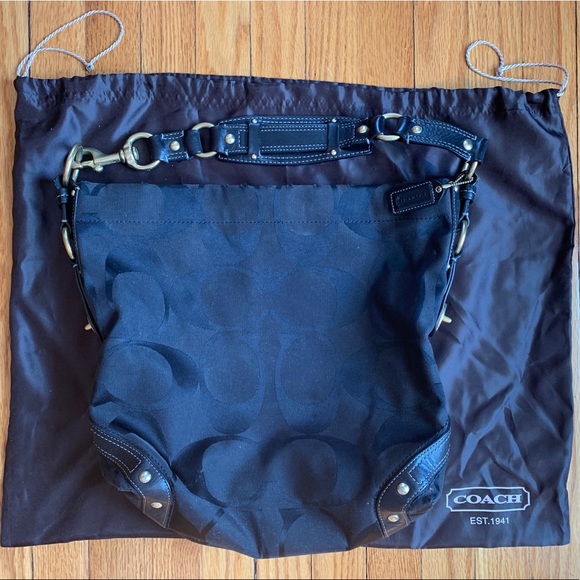 COACH Carly Signature Black Hobo Shoulder Handbag - Picture 2 of 5